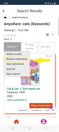 Reserve multiple items screenshot