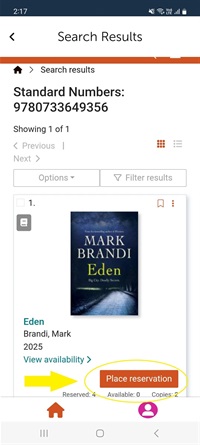 ISBN search reserve screenshot
